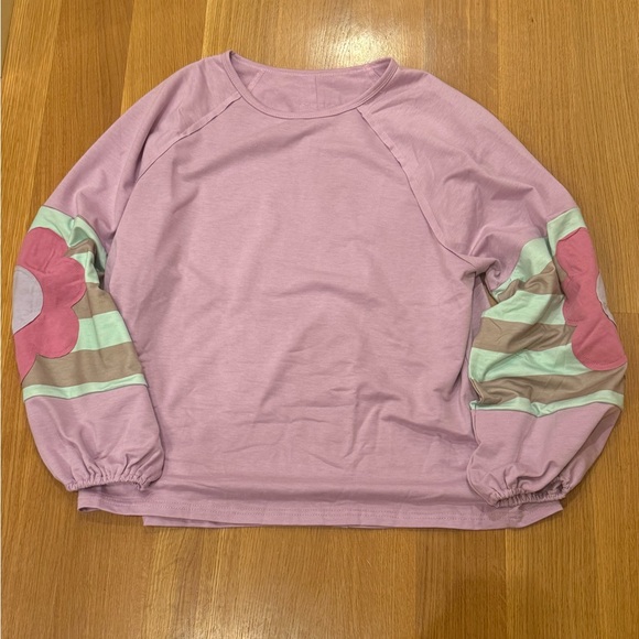 Flower Patchwork Raglan Sleeve Exposed Seam Top Cottagecore, Coquette Size L - Picture 2 of 6